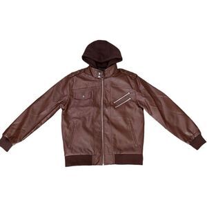 David Outwear Men’s Salvador Leather Jacket Removable Hood Large Brown NWOT